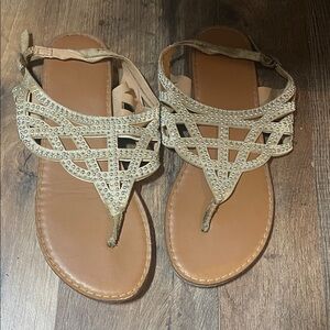 Wonder Nation Tan Sandals with Rhinestone Accents